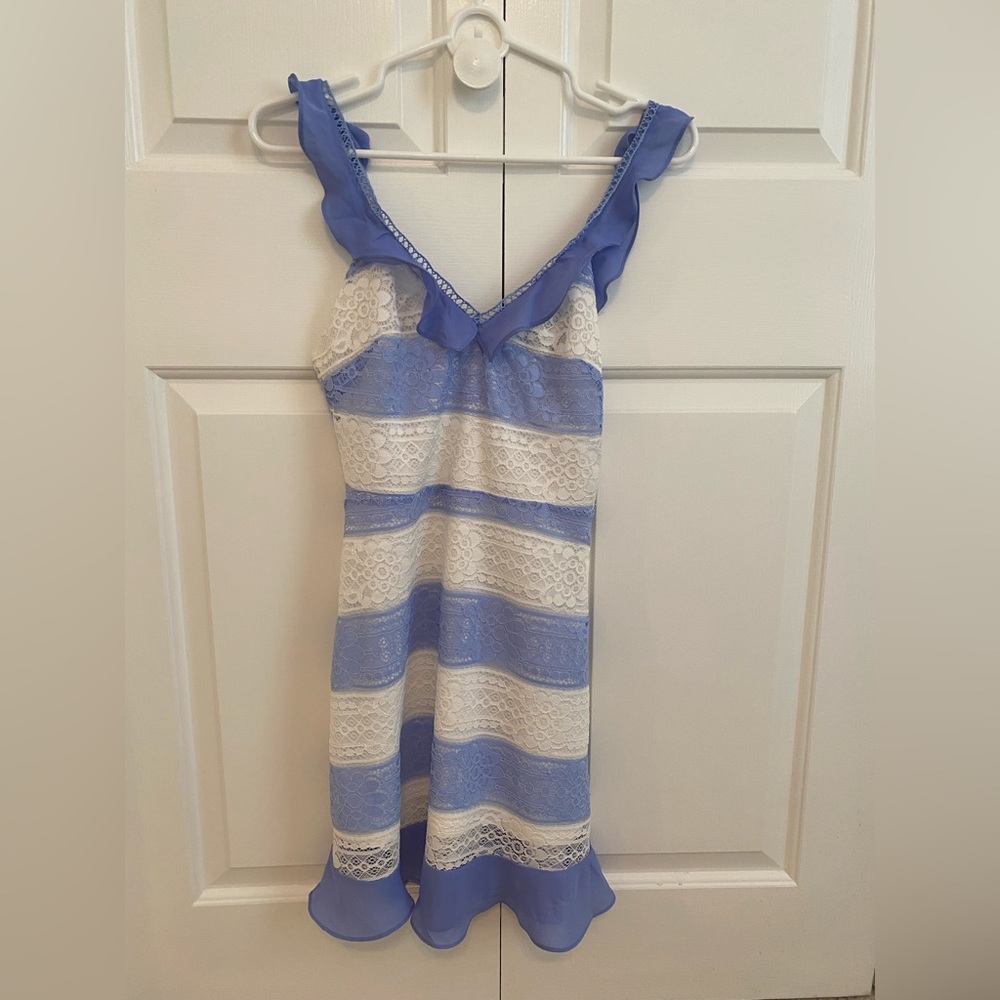 Asos - PrettyLittleThing Lace Detail Strips Dress - Blue